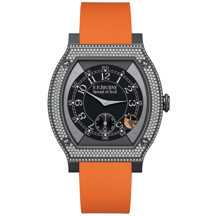 F.P. Journe, Elegante, Black Dial, Titanium Titalyt, Diamond Bezel, Orange Rubber Strap, 48mm