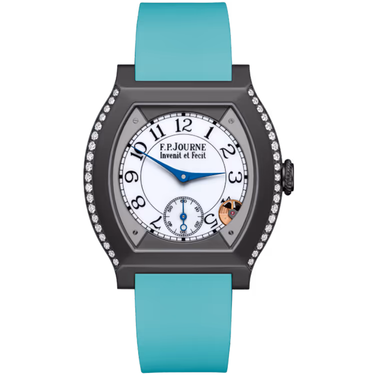 F.P. Journe, Elegante, White Dial, Titanium Titalyt, Diamond Bezel, Tiffany Blue Rubber Strap, 40mm