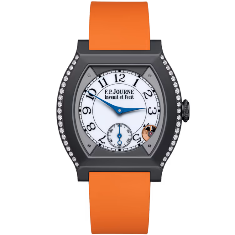 F.P. Journe, Elegante, White Dial, Titanium Titalyt, Diamond Bezel, Orange Rubber Strap, 40mm
