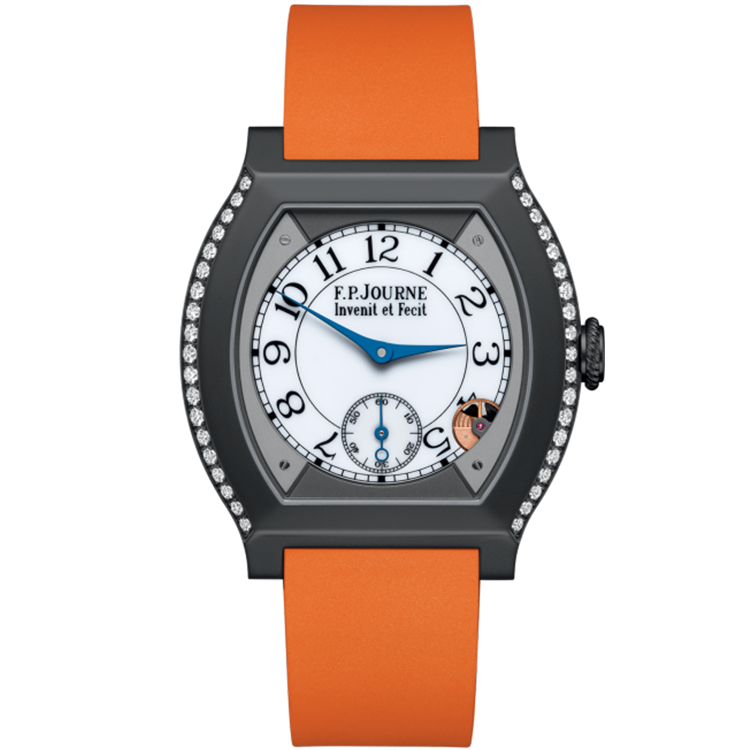 F.P. Journe, Elegante, White Dial, Titanium Titalyt, Diamond Bezel, Orange Rubber Strap, 40mm