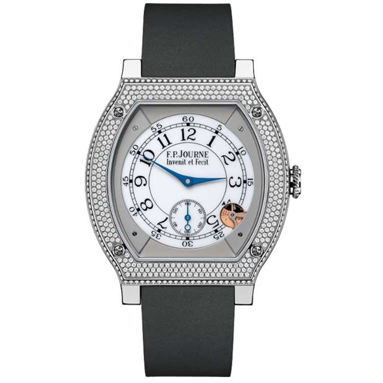 F.P. Journe, Elegante, White Dial, Titanium, Diamond Bezel, Dark Grey Rubber Strap, 48mm