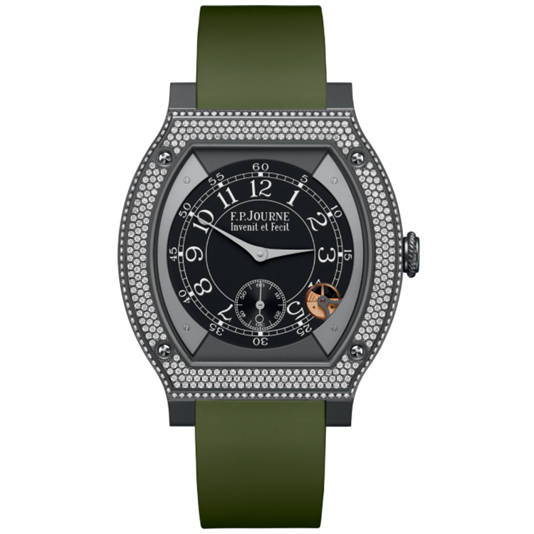 F.P. Journe, Elegante, Black Dial, Titanium Titalyt, Diamond Bezel, Green Rubber Strap, 48mm