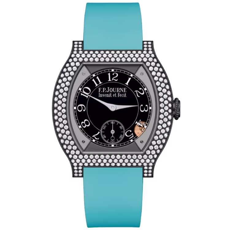 F.P. Journe, Elegante, Black Dial, Titanium Titalyt, Diamond Bezel, Tiffany Blue Rubber Strap, 40mm