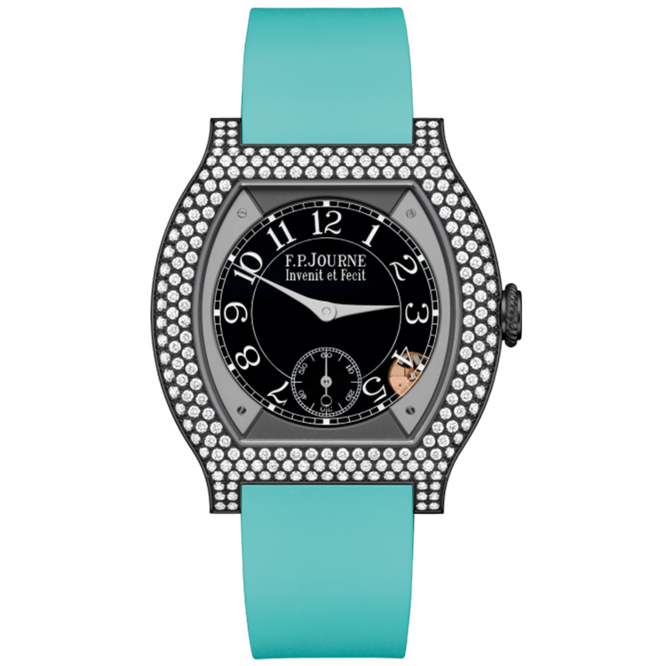 F.P. Journe, Elegante, Black Dial, Titanium Titalyt, Diamond Bezel, Tiffany Blue Rubber Strap, 40mm