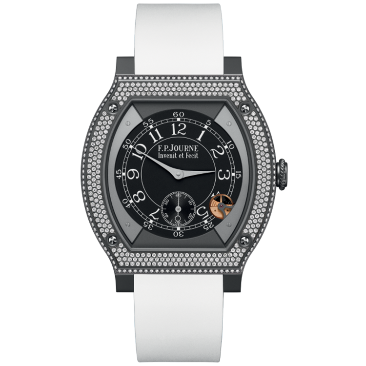 F.P. Journe, Elegante, Black Dial, Titanium Titalyt, Diamond Bezel, White Rubber Strap, 48mm
