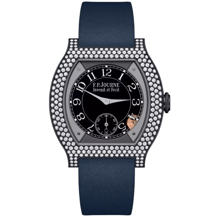 F.P. Journe, Elegante, Black Dial, Titanium Titalyt, Diamond Bezel, Dark Blue Rubber Strap, 40mm