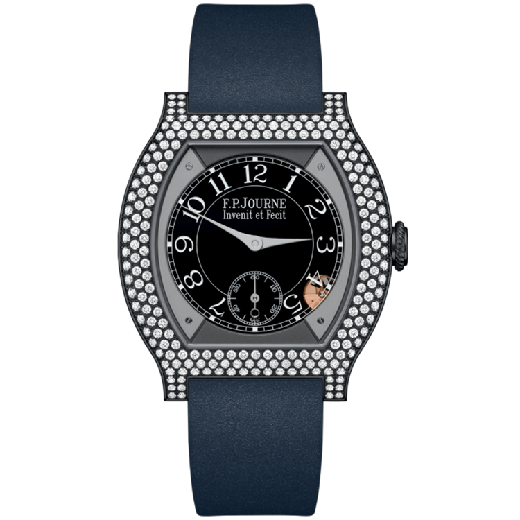 F.P. Journe, Elegante, Black Dial, Titanium Titalyt, Diamond Bezel, Dark Blue Rubber Strap, 40mm