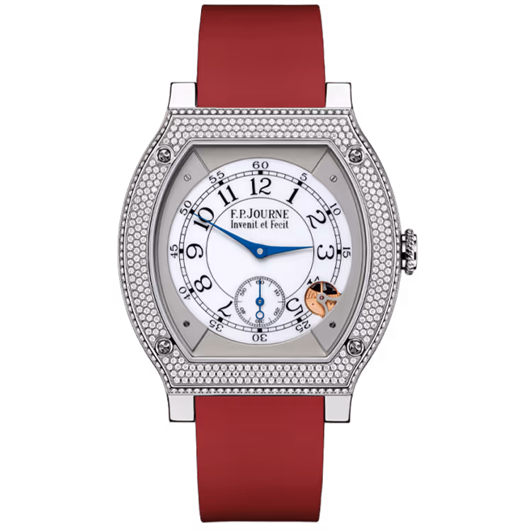 F.P. Journe, Elegante, White Dial, Titanium, Diamond Bezel, Red Rubber Strap, 48mm