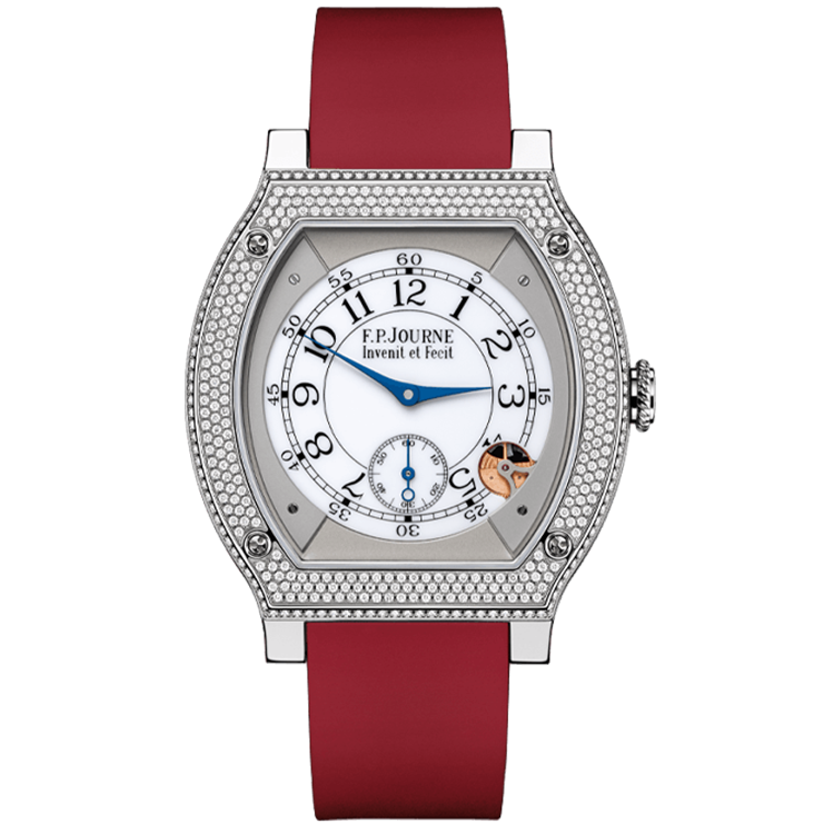 F.P. Journe, Elegante, White Dial, Titanium, Diamond Bezel, Red Rubber Strap, 48mm
