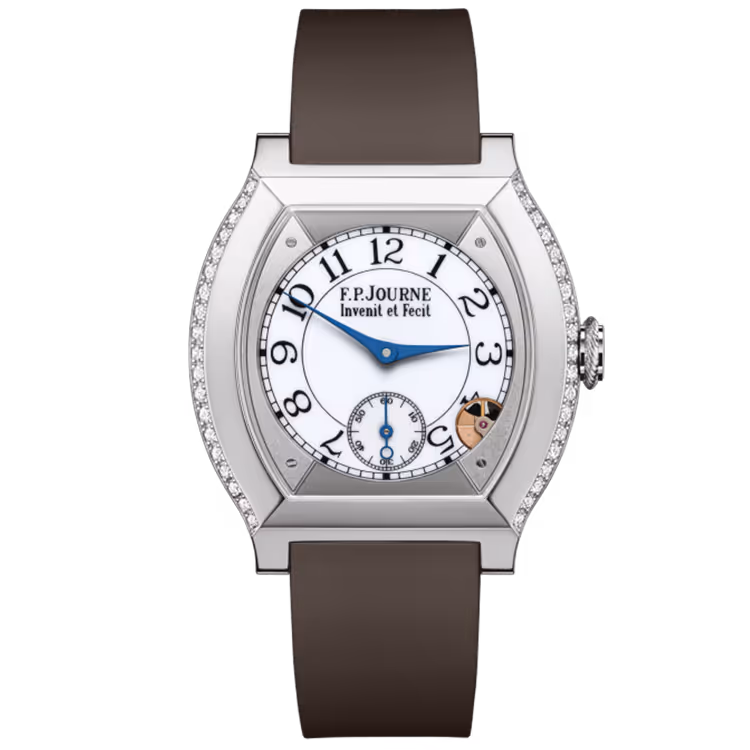 F.P. Journe, Elegante, White Dial, Titanium, Diamond Case, Chocolate Rubber Strap, 40mm