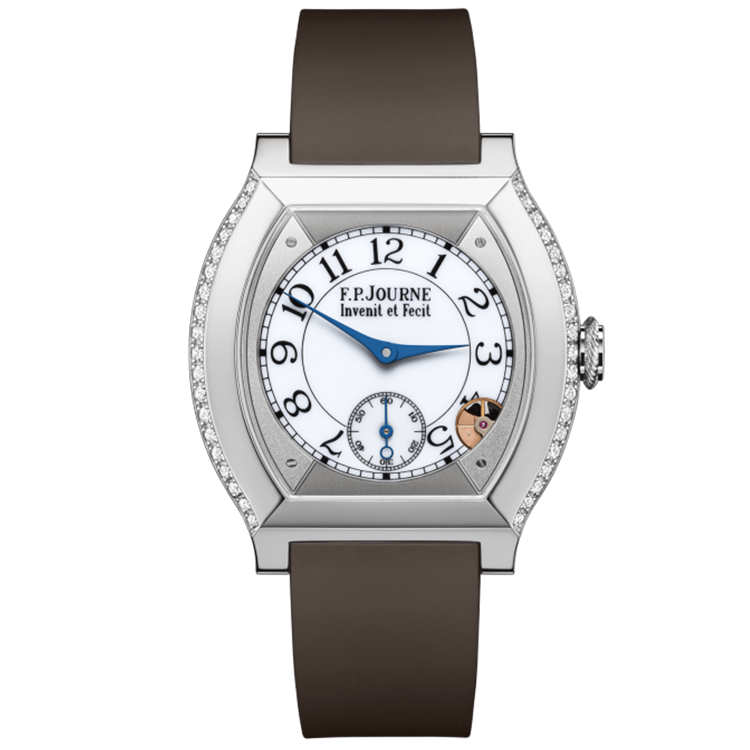 F.P. Journe, Elegante, White Dial, Titanium, Diamond Case, Chocolate Rubber Strap, 40mm
