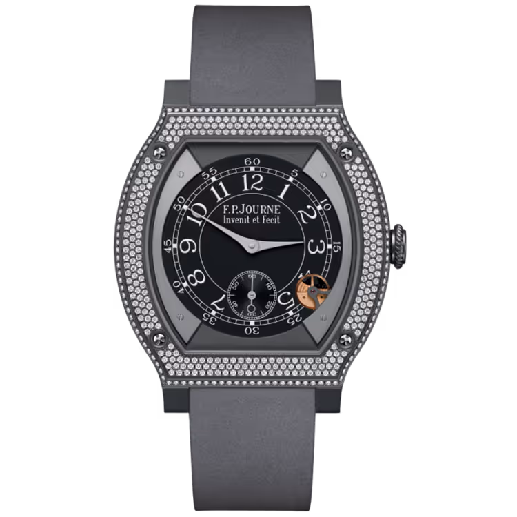 F.P. Journe, Elegante, Black Dial, Titanium Titalyt, Diamond Bezel, Grey Rubber Strap, 48mm