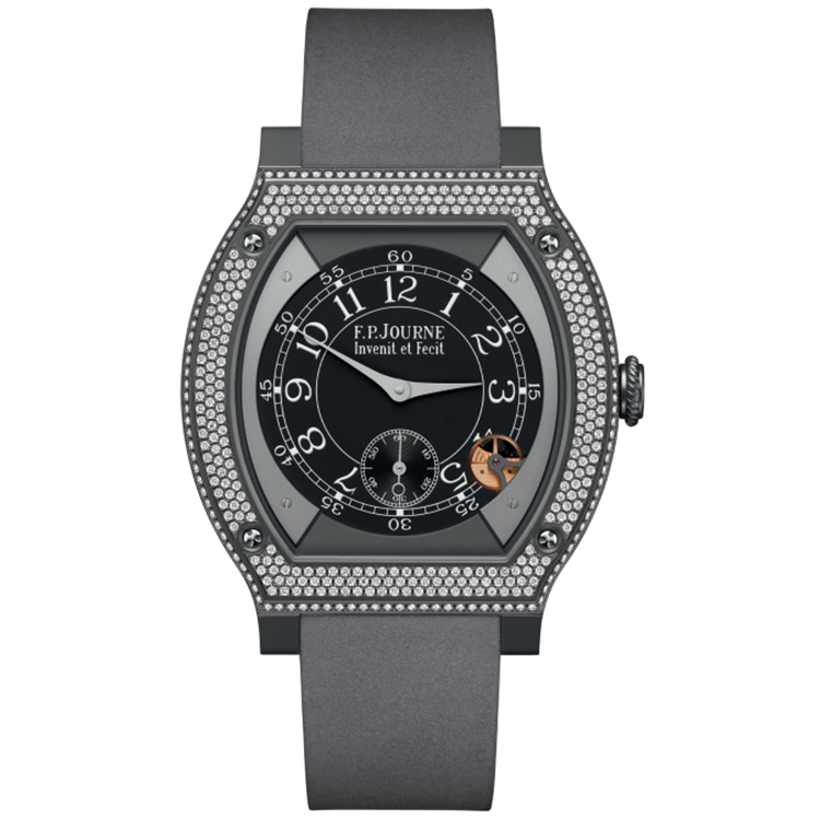 F.P. Journe, Elegante, Black Dial, Titanium Titalyt, Diamond Bezel, Grey Rubber Strap, 48mm