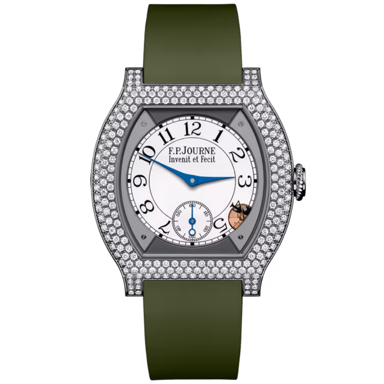 F.P. Journe, Elegante, White Dial, Titanium, Diamond Bezel, Green Rubber Strap, 40mm