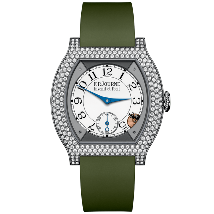 F.P. Journe, Elegante, White Dial, Titanium, Diamond Bezel, Green Rubber Strap, 40mm