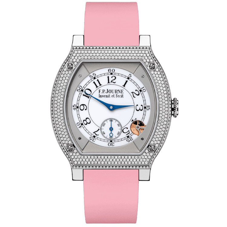F.P. Journe, Elegante, White Dial, Titanium, Diamond Bezel, Pink Rubber Strap, 48mm