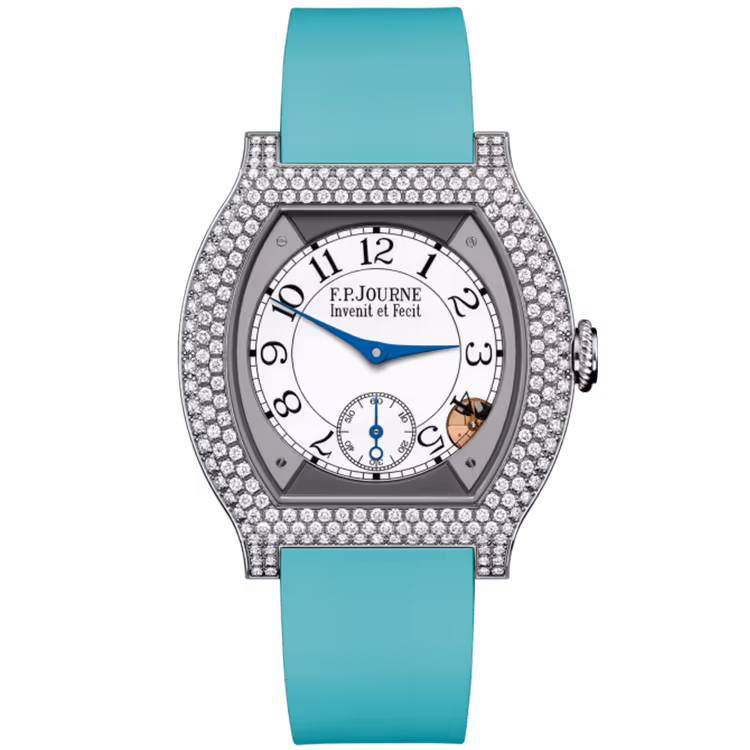 F.P. Journe, Elegante, White Dial, Titanium, Diamond Bezel, Tiffany Blue Rubber Strap, 40mm