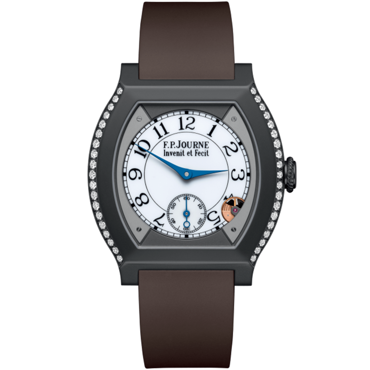 F.P. Journe, Elegante, White Dial, Titanium Titalyt, Diamond Bezel, Chocolate Rubber Strap, 40mm