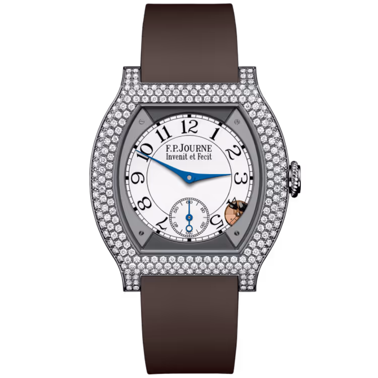 F.P. Journe, Elegante, White Dial, Titanium, Diamond Bezel, Chocolate Rubber Strap, 40mm