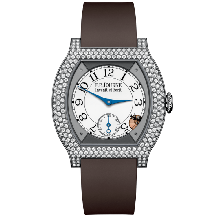 F.P. Journe, Elegante, White Dial, Titanium, Diamond Bezel, Chocolate Rubber Strap, 40mm