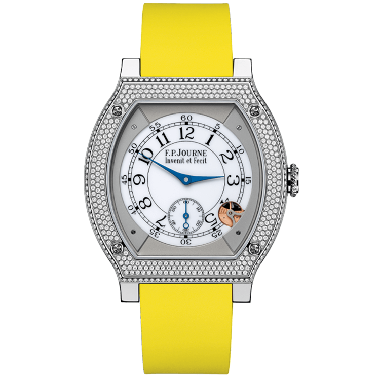 F.P. Journe, Elegante, White Dial, Titanium, Diamond Bezel, Yellow Rubber Strap, 48mm