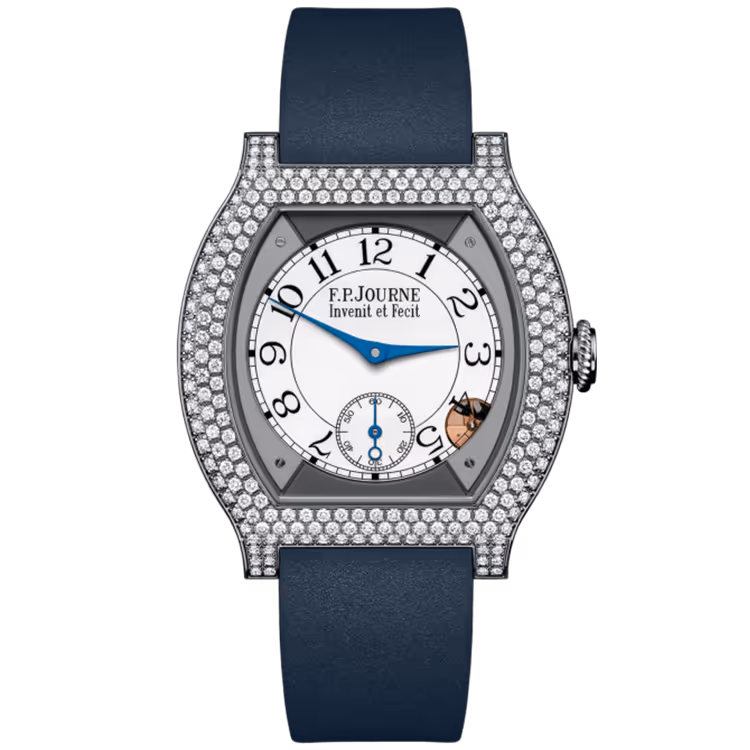 F.P. Journe, Elegante, White Dial, Titanium, Diamond Bezel, Dark Blue Rubber Strap, 40mm