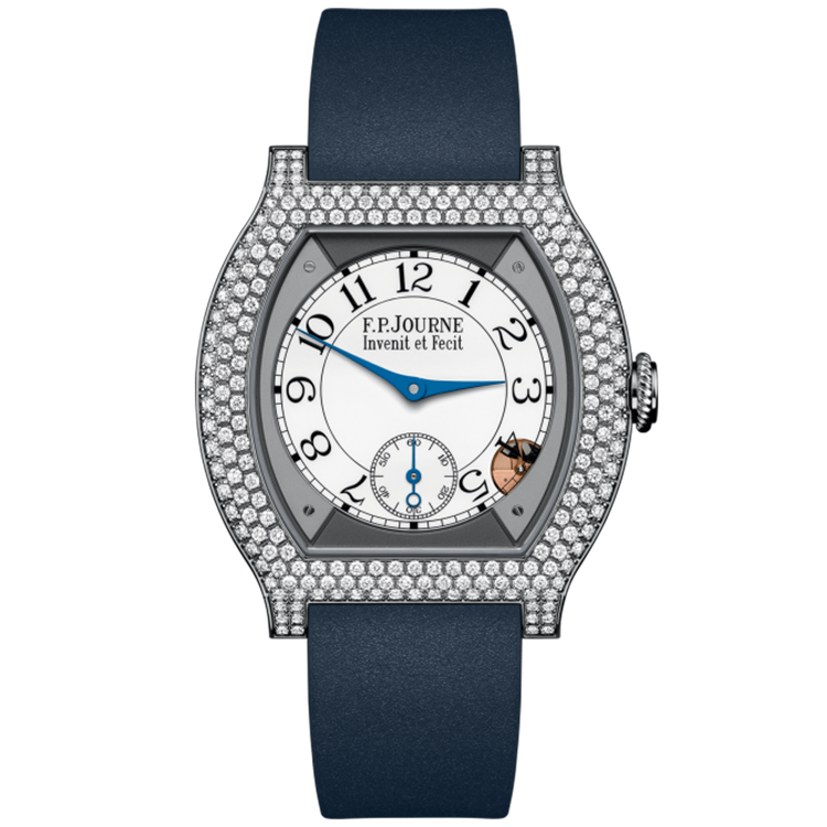 F.P. Journe, Elegante, White Dial, Titanium, Diamond Bezel, Dark Blue Rubber Strap, 40mm