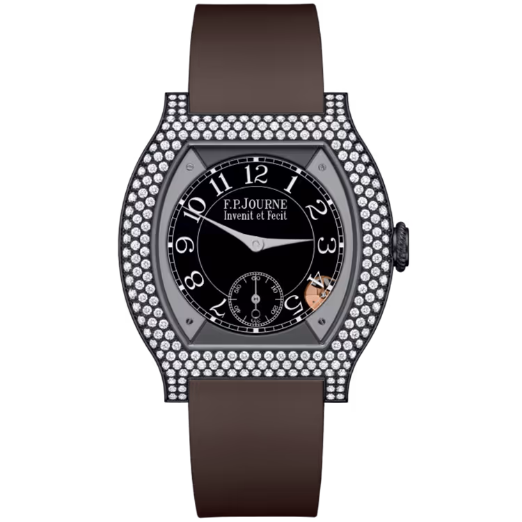 F.P. Journe, Elegante, Black Dial, Titanium Titalyt, Diamond Bezel, Chocolate Rubber Strap, 40mm