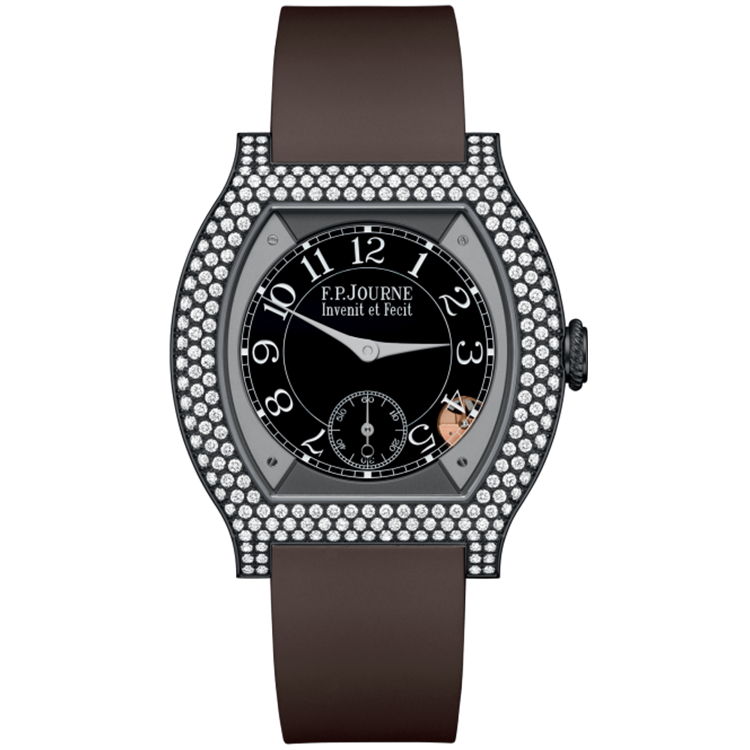 F.P. Journe, Elegante, Black Dial, Titanium Titalyt, Diamond Bezel, Chocolate Rubber Strap, 40mm