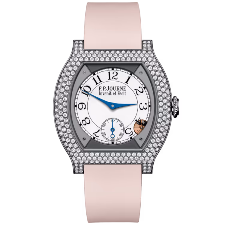 F.P. Journe, Elegante, White Dial, Titanium, Diamond Bezel, Pink Rubber Strap, 40mm