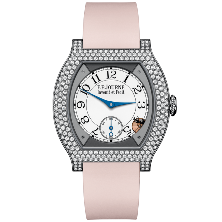 F.P. Journe, Elegante, White Dial, Titanium, Diamond Bezel, Pink Rubber Strap, 40mm