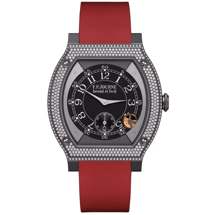 F.P. Journe, Elegante, Black Dial, Titanium Titalyt, Diamond Bezel, Red Rubber Strap, 48mm