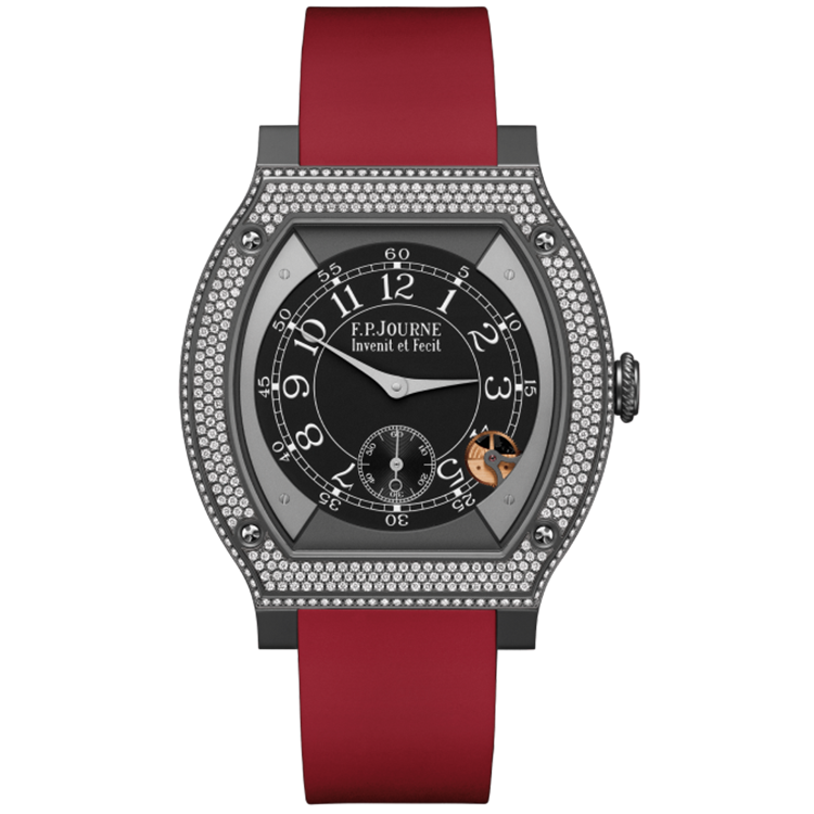 F.P. Journe, Elegante, Black Dial, Titanium Titalyt, Diamond Bezel, Red Rubber Strap, 48mm