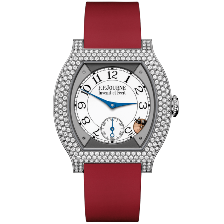 F.P. Journe, Elegante, White Dial, Titanium, Diamond Bezel, Red Rubber Strap, 40mm