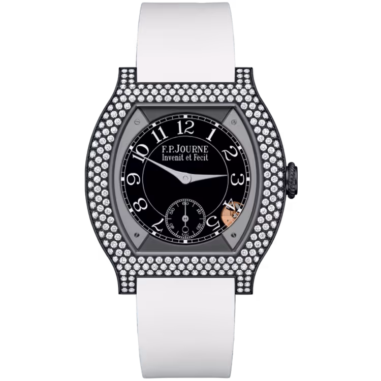 F.P. Journe, Elegante, Black Dial, Titanium Titalyt, Diamond Bezel, White Rubber Strap, 40mm