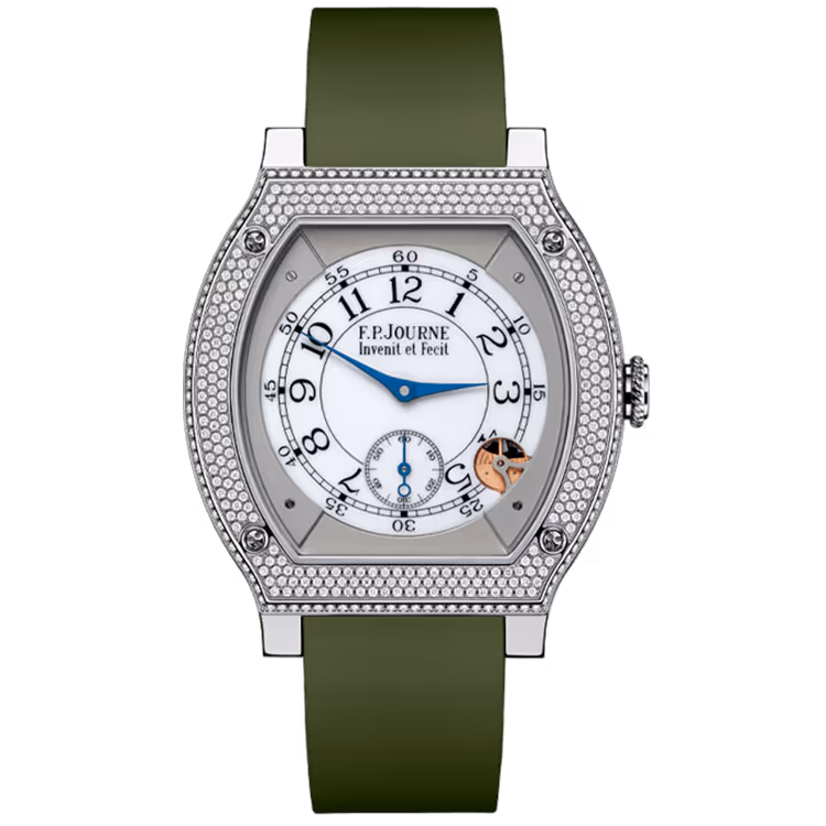 F.P. Journe, Elegante, White Dial, Titanium, Diamond Bezel, Green Rubber Strap, 48mm