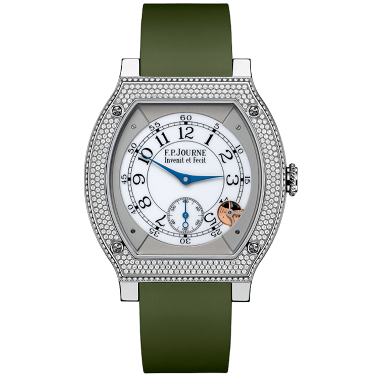 F.P. Journe, Elegante, White Dial, Titanium, Diamond Bezel, Green Rubber Strap, 48mm