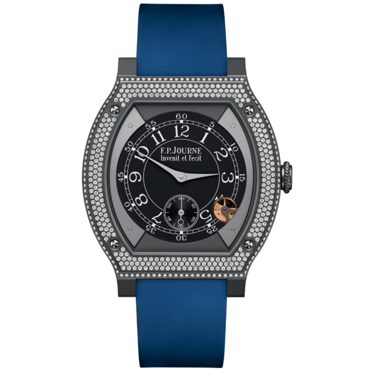 F.P. Journe, Elegante, Black Dial, Titanium Titalyt, Diamond Bezel, Blue Rubber Strap, 48mm