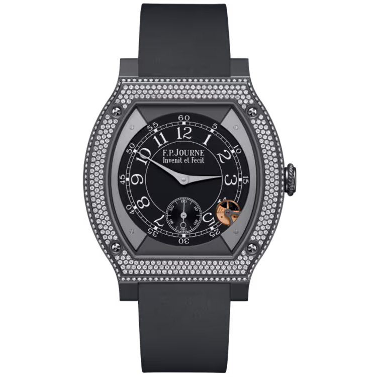 F.P. Journe, Elegante, Black Dial, Titanium Titalyt, Diamond Bezel, Dark Grey Rubber Strap, 48mm