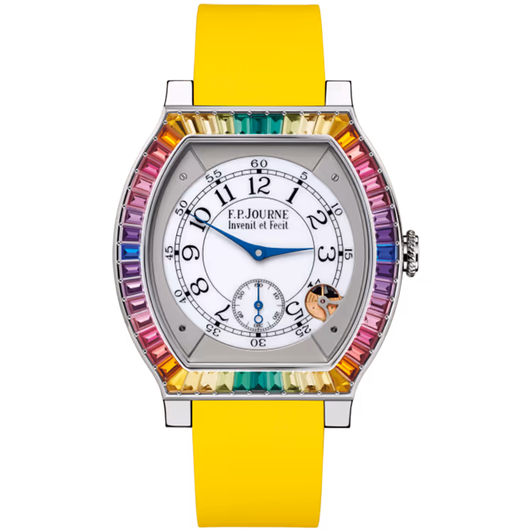 F.P. Journe, Elegante, White Dial, Gino's Dream, Titanium Titalyt, Rainbow Bezel, Yellow Rubber Strap, 48mm