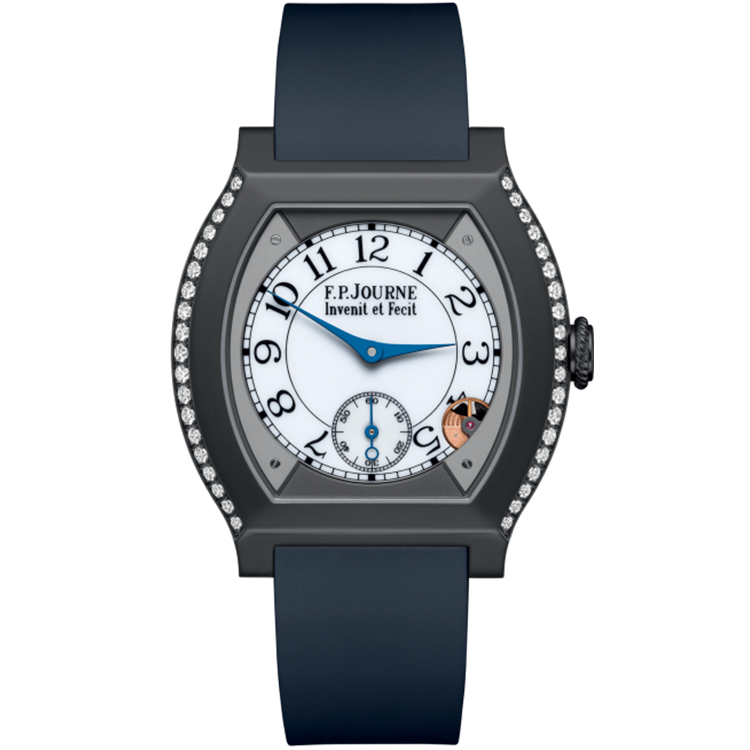 F.P. Journe, Elegante, White Dial, Titanium Titalyt, Diamond Bezel, Dark Blue Rubber Strap, 40mm