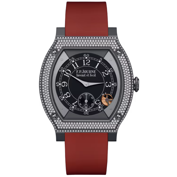 F.P. Journe, Elegante, Black Dial, Titanium Titalyt, Diamond Bezel, Burgundy Rubber Strap, 48mm