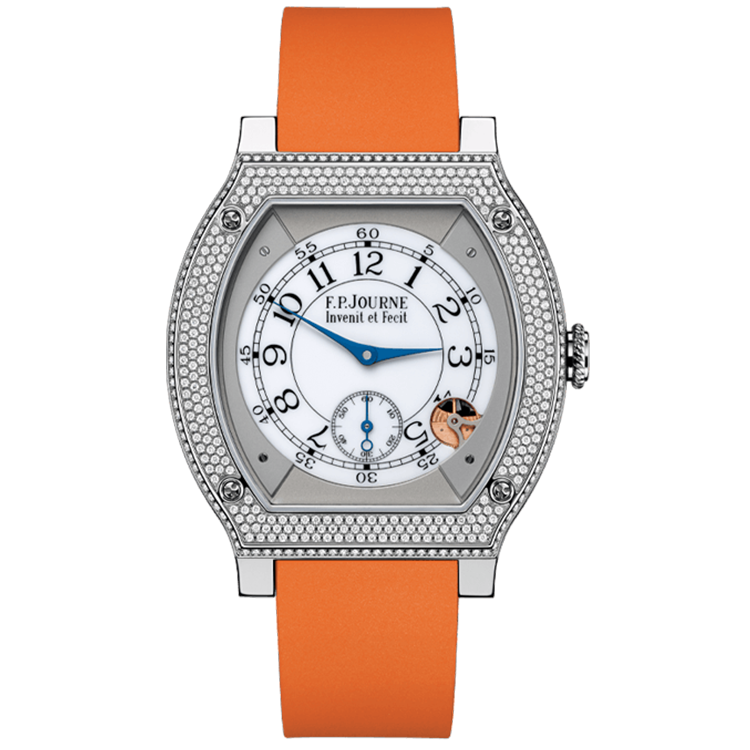 F.P. Journe, Elegante, White Dial, Titanium, Diamond Bezel, Orange Rubber Strap, 48mm