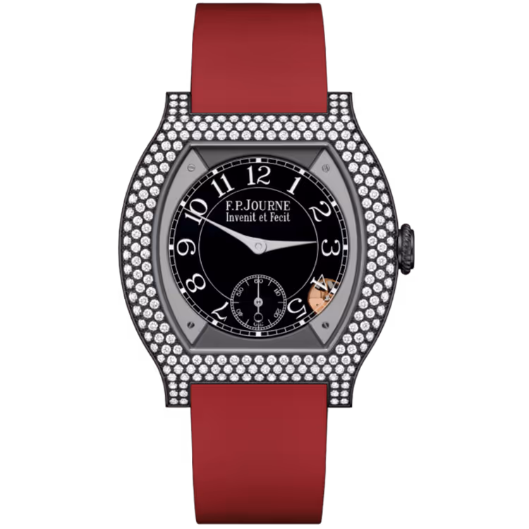 F.P. Journe, Elegante, Black Dial, Titanium Titalyt, Diamond Bezel, Red Rubber Strap, 40mm
