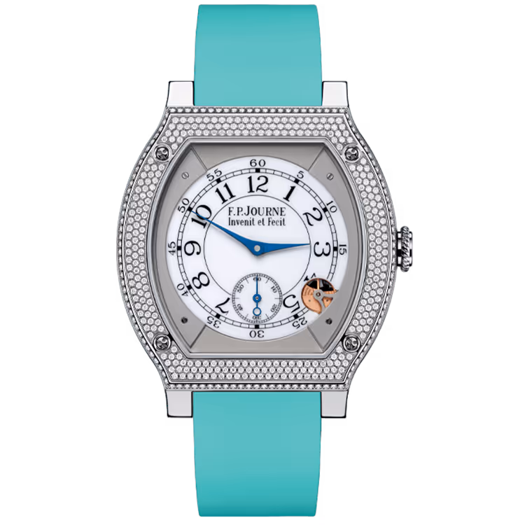 F.P. Journe, Elegante, White Dial, Titanium, Diamond Bezel, Tiffany Blue Rubber Strap, 48mm