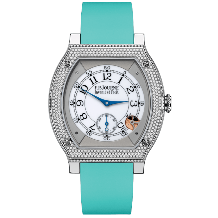 F.P. Journe, Elegante, White Dial, Titanium, Diamond Bezel, Tiffany Blue Rubber Strap, 48mm