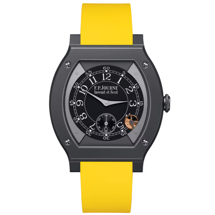 F.P. Journe, Elegante, Black Dial, Titanium Titalyt, Yellow Rubber Strap, 48mm
