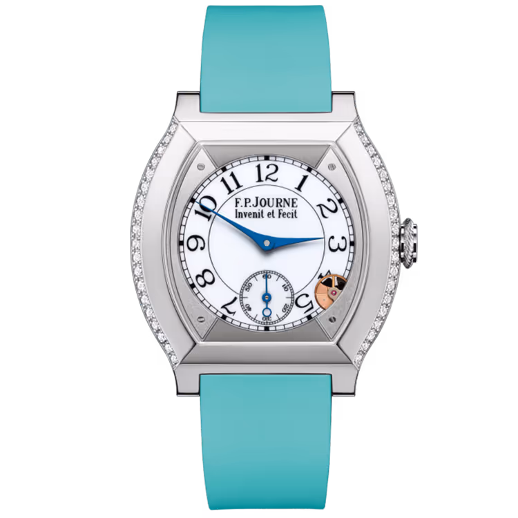 F.P. Journe, Elegante, White Dial, Titanium, Diamond Case, Tiffany Blue Rubber Strap, 40mm
