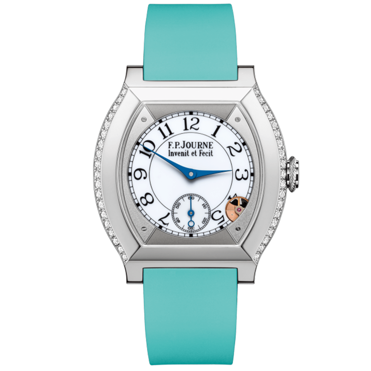 F.P. Journe, Elegante, White Dial, Titanium, Diamond Case, Tiffany Blue Rubber Strap, 40mm