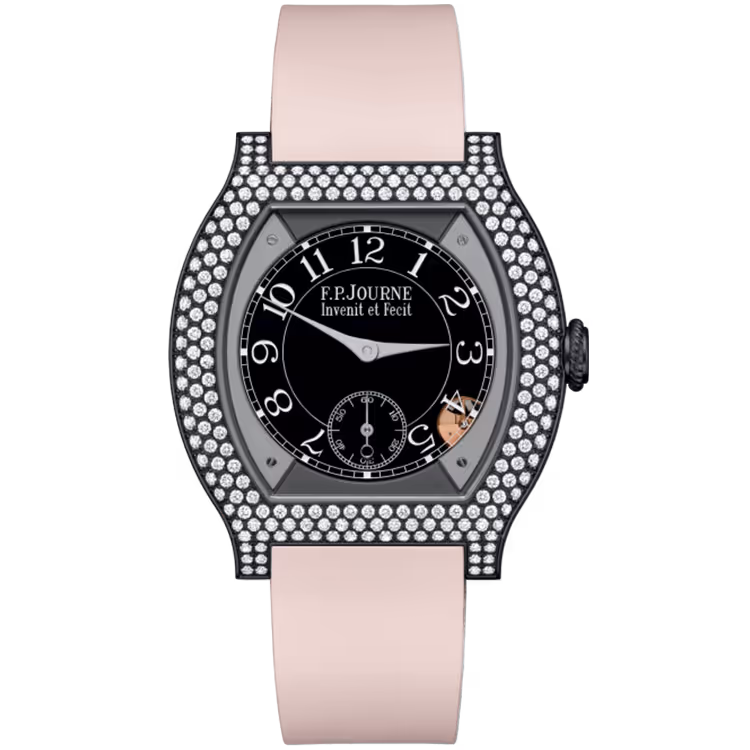 F.P. Journe, Elegante, Black Dial, Titanium Titalyt, Diamond Bezel, Pink Rubber Strap, 40mm